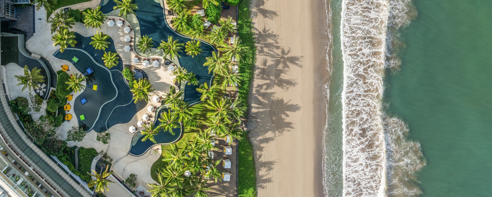 Aerial view of WET Deck at W Bali Seminyak beside the beach