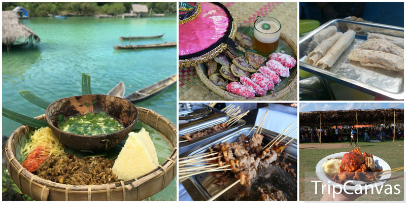 4-1-crabs,-Casava-tortilla,-yam-and-banana,-seafood-satay,-Kasoami